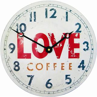 Convex Tin Clock, Love Coffee Design - 28cm