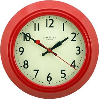 Retro Red Metal Wall Clock, Lascelles Dial - 25.5cm